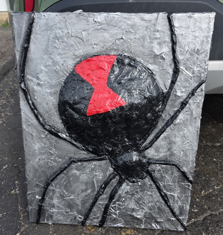 Handmade Halloween Spider Decorative Mixed Media Painting Art Silver Black Red
