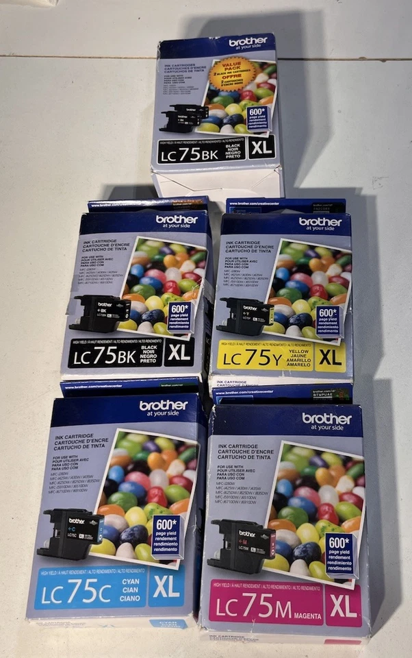 NEW 6 Genuine BROTHER LC75BK LC75C LC75M LC75Y XL CYMK Ink Cartridge Black Cyan - Image 2 of 4