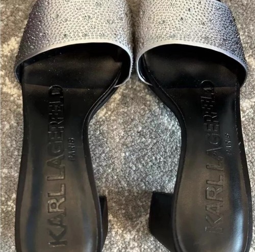 Karl Lagerfeld Slide Sandals 8 Silver Gray Ombré With 3” Heel Dress Up Or Down - Picture 2 of 6