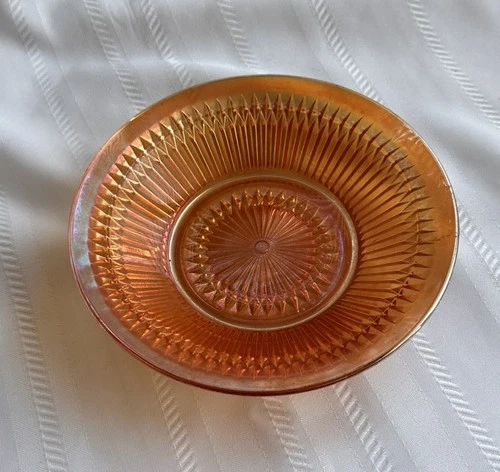 Vintage Jeanette Anniversary Bowl Marigold Carnival Glass Iridescent 7.25"