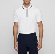 WHITE HUGO BOSS Interlock Parlay 157 Polo Shirt WITH LOGO DETAIL Size XL