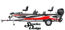 Retro Curved Red Black White Drawn Vinyl Graphic Decal Kit Fish Boat Wrap USA