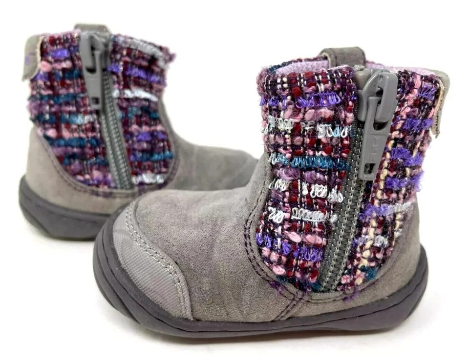 Botines Stride Rite Adora con cremallera gris/púrpura para niña pequeña talla: 3 142C Foto 2 de 4