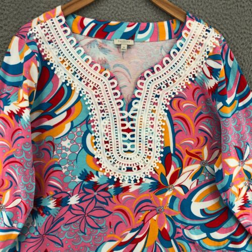 Top túnica elástica Talbots para mujer 1X Plus multicolor con encaje floral manga 3/4 - Imagen 2 de 11
