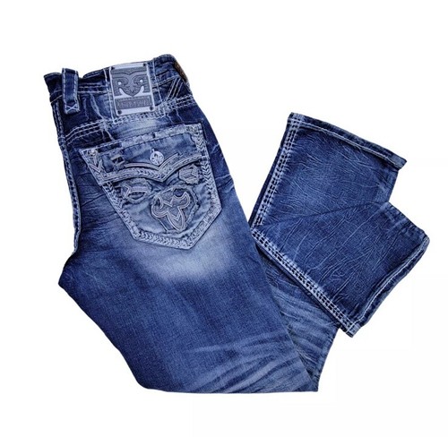 NWT! Rock Revival Daybreak Boot Men’s 34”x31”Medium Wash Distressed Denim Jeans - Picture 3 of 8