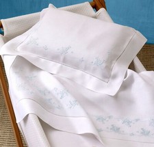 Lenzuolino Culla Ricamato a Mano Lino titolo 60 cm 90x120 bco azz giallo o verde