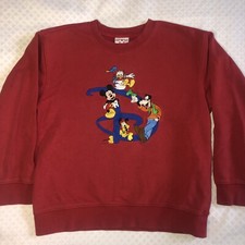 Vtg Disney Store Kid Red Crew Mickey Goofy Embroidered Disney Sweatshirt Novelty