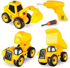 Set of 3 Take Apart Truck Toys with Drill - For Kids Ages 3 