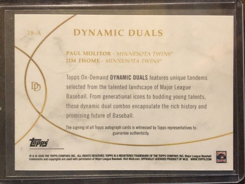 2020 Topps Dynamic Duals #18-A Molitor Thome Minnesota Twins AUTO AUTOGRAPH 6/10 - Picture 2 of 2