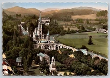 Postcard RPPC France Lourdes Basilica and monument seen from castle  91