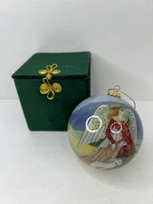 Li Bien 2002 Inside Art Glass Ball Angel Shepherd Lambs Christmas Ornament