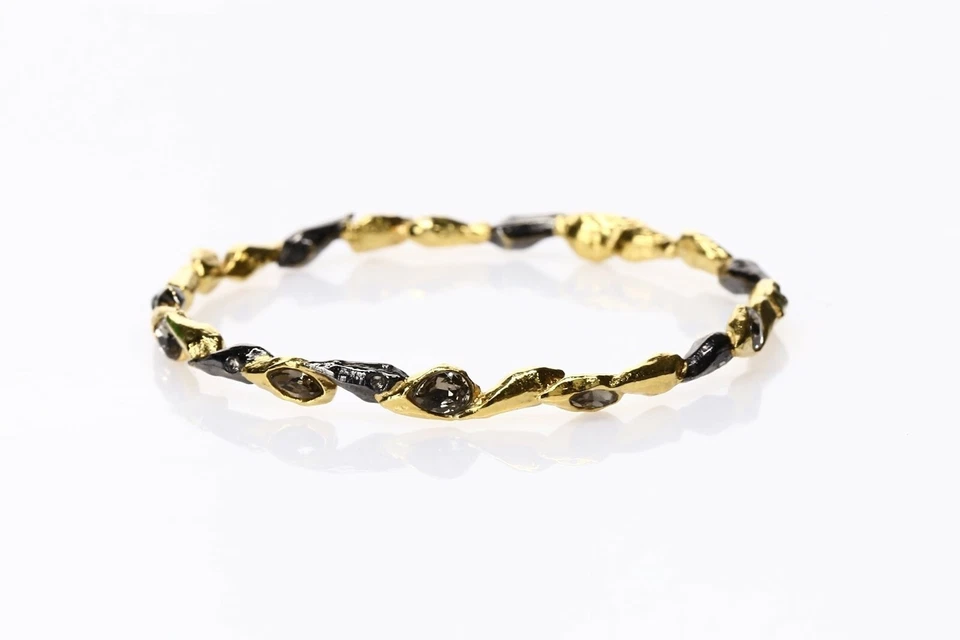 ALEXIS BITTAR Gold/Gunmetal/Crystal Bangle Bracelet 135194