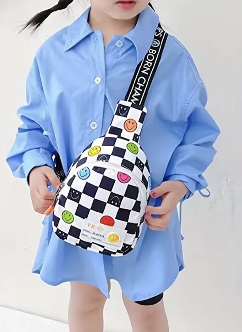 Small Checkerboard Nylon Sling Bag, Cute Patch Decor Crossbody Bag, Lightweight