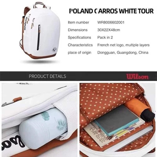 Wilson Tennis Backpack Holds 2 Rackets French Open Court Bag for Men & Women - Picture 5 of 9