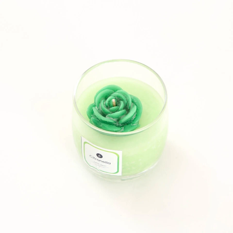 Citronella Rose Glass Candle Scented Glass Jar Handmade Natural Home Decor New - Image 2 of 3