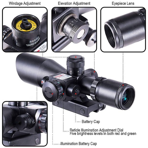 2.5-10X40 Riflescope Red/Green illuminated Mildot Optics Scope+Laser Sight Combo - Picture 6 of 18
