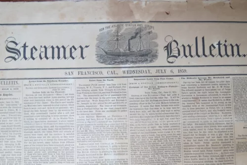 STEAMER BULLETIN SAN FRANCISCO JULY 6, 1859 NEWSPAPER Shipping News - Wild West