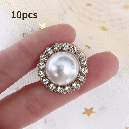 10Pcs Round Rhinestone Pearl Buttons Embellishments for Clothes DIY Sewing - Picture 4 of 6