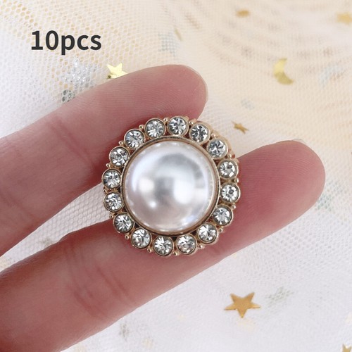 10Pcs Round Rhinestone Pearl Buttons Embellishments for Clothes DIY Sewing - Afbeelding 1 van 6