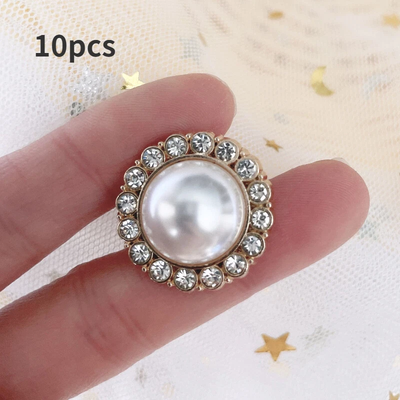 10Pcs Round Rhinestone Pearl Buttons Embellishments for Clothes DIY Sewing - Image 3 of 4