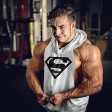 Hot Men Gym Clothing Bodybuilding Stringer Hoodie Tank Top Muscle hooded Shirt