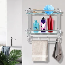 3 Tier Wall Mounted Towel Rack Bathroom Storage Glass Shelf With Towel Bar