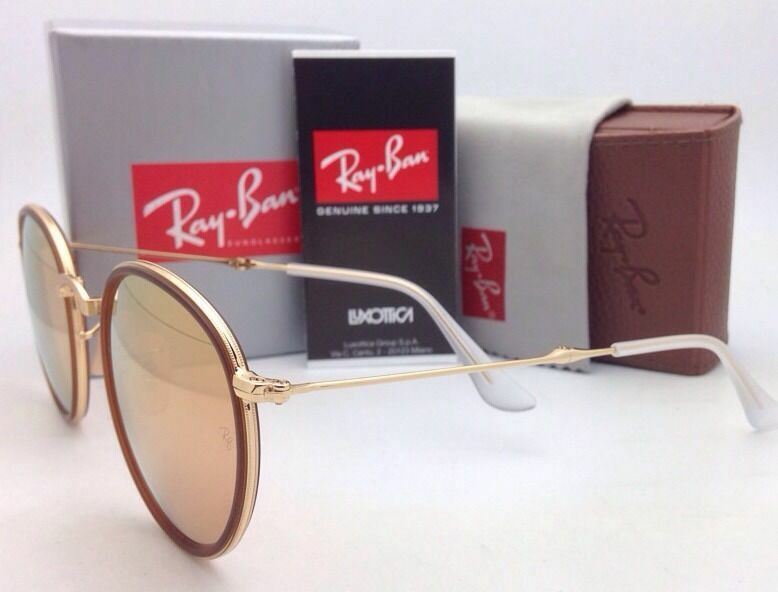 New RAY-BAN Folding Sunglasses RB 3517 001/Z2 Gold Frames w/Brown