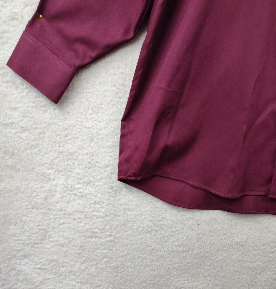 Linea Uomo Men Shirt 17 1/2 Burgundy Cotton Blend Long Sleeve Casual Button Down - Image 4 of 4