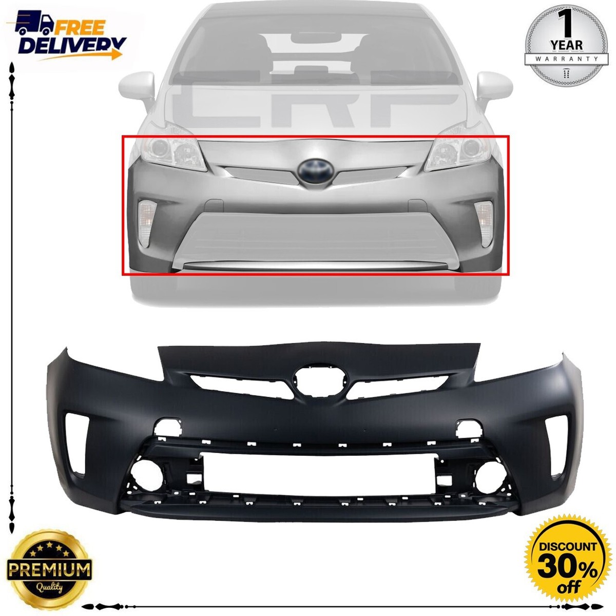 Front Bumper Cover Primed For 2012-2015 Toyota Prius 5211947934