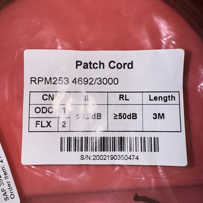 ERICSSON RPM 253 4692/3000 Fiber Optic Cable 2F SM ODC-LCD Cover 3M
