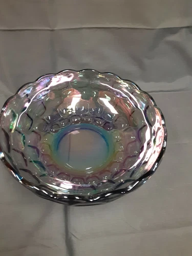 Vintage Iridescent Carnival Glass Bowl w/Amethyst Bubble Pattern