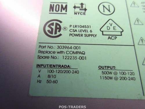 Compaq Hot-Plug Netzteil 1150W 303964-001 PSU Power Supply Proliant 8500/DL750/7 - Photo 3/3