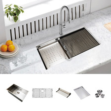 32 Inch Ledge Work Station Kitchen Sink Full Package Undermount Stainless Steel