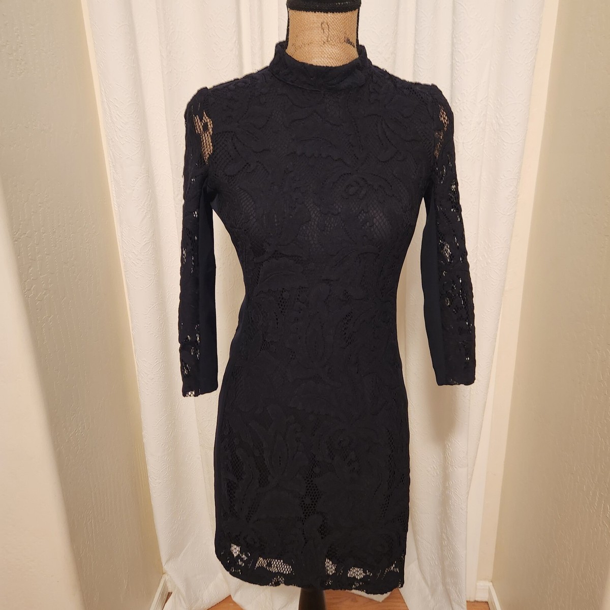 black long sleeve lace dress h&m H & M Women's 6 Black Lace & Spandex 3/4 Sleeve Sheath Bodycon Dress