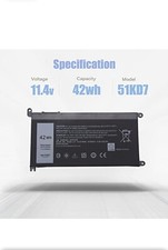 42Wh 51KD7 Battery for Dell Chromebook 11 3100 3180 3189 Y07HK FY8XM 2-in-1 11.4