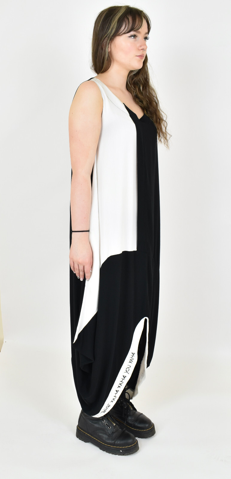 CRAZY H4 white /black asymmetric tulip dress size L/XL