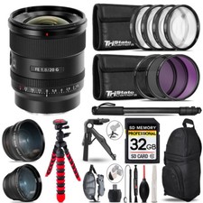 Sony FE 20mm f/1.8 G Lens -3 Lens Kit Tripod  Backpack - 32GB Kit