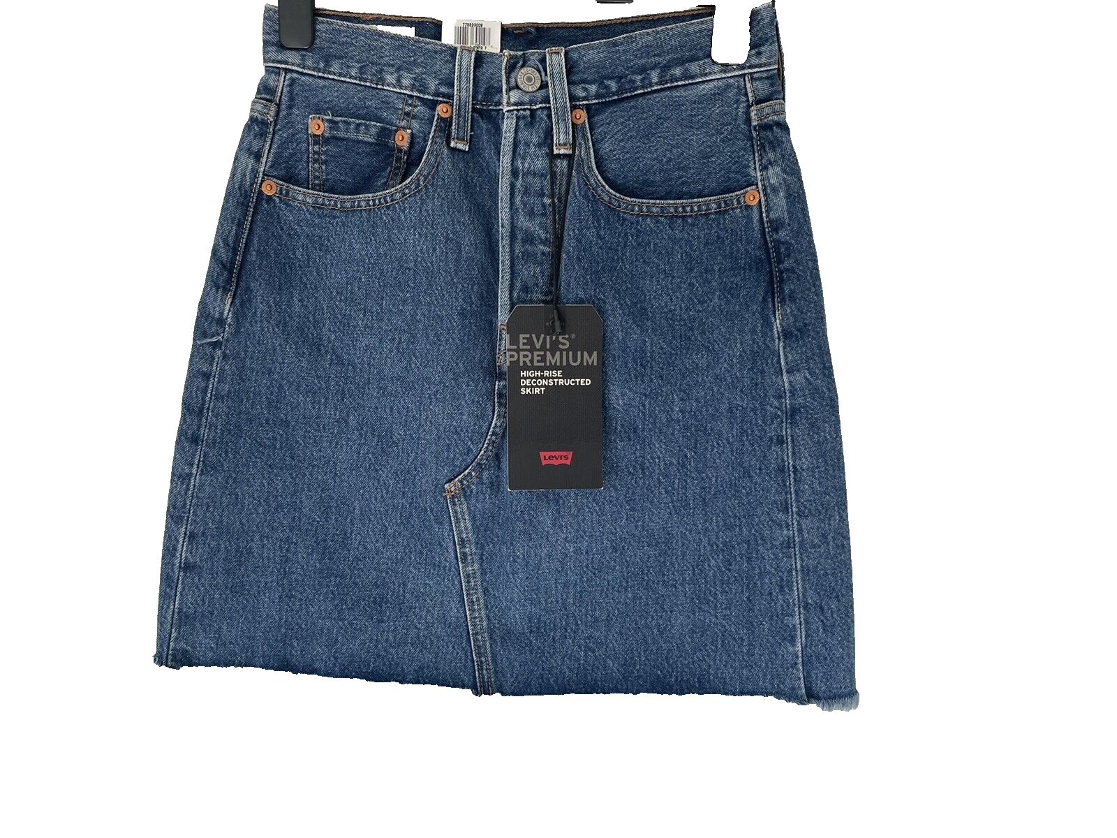 LEVI DARK BLUE DENIM HIGH RISE MINI SKIRT RAW HEMLINE SIZE 24 NEW WITH TAGS