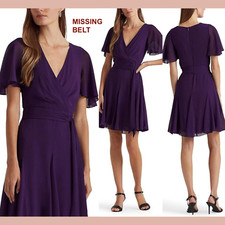 NWD$165 LAUREN Ralph Lauren [ 14 ] Crinkle Georgette Surplice Dress Purple u1254