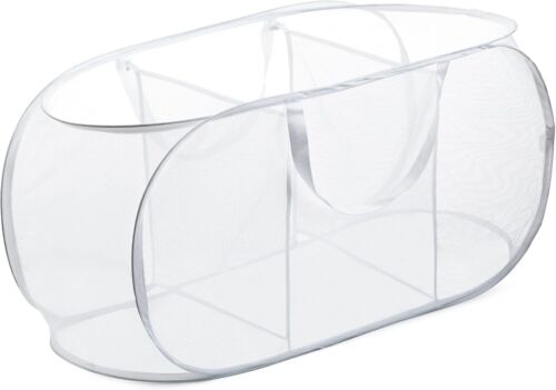 Foldable Laundry Basket - Collapsible, Durable Mesh, 3 Compartments, Easy Carry