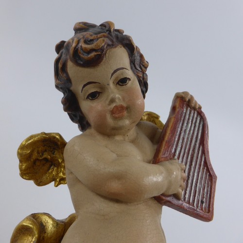 Putte ángel con arpa madera figura Grödner talla en madera 25 cm - Imagen 13 de 16