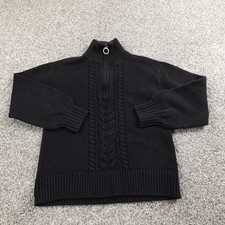 Tommy Hilfiger Sweater Womens Medium Black Cable Knit 1/4 Zip Pullover Preppy