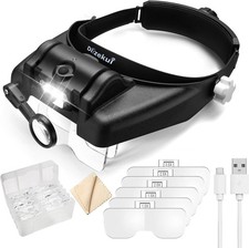 Black - Headband Magnifying Glass With Light, Rechargeable Head Magnifying
