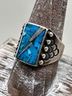 VTG OLD PAWN NAVAJO STERLING CRUSHED TURQUOISE MEN’S SILVER INLAY SZ 9.75 RING