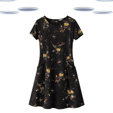 Ex Fat Face Women's Simone Dress- Floral Printed Jersey Black (Size 12) (Defect)