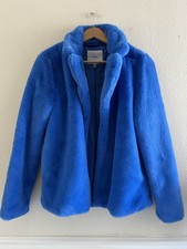 ICHI Faux Fur Blue Coat Jacket Size 38 Medium...