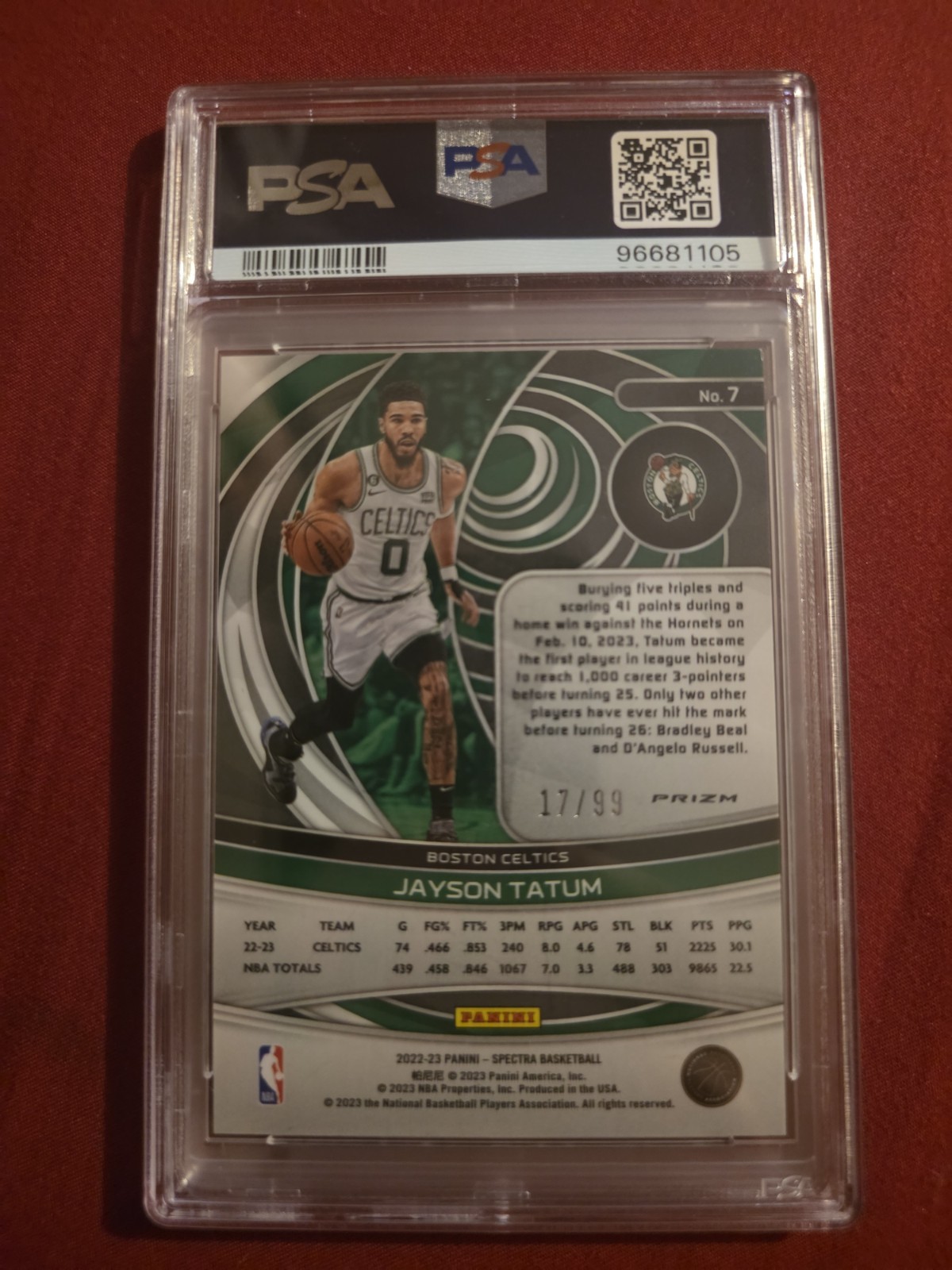 Panini 2022-23 Spectra Jayson Tatum #7 Interstellar Prizm /99 PSA 9 96681105 view 2