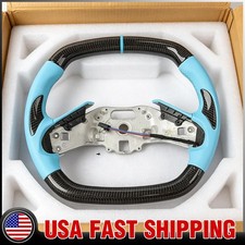 Real Carbon Fiber Steering Wheel For Corvette C8 20-25 with Heated Blue Leather.