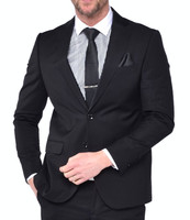 MEN'S BLACK FUNERAL SUIT 2 PIECE JACKET TROUSERS DINNERE EVENING EVENT SLIM FIT
