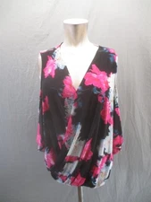 Jennifer Lopez Size L Womens Floral Cold Shoulder Stylish Faux Wrap Blouse 085
